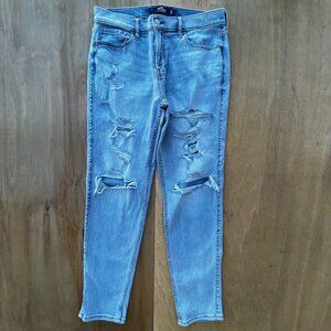 HOLLISTER ATHLETIC SKINNY DESTRUCTED BUTTON FLY JEANS MEN’S sz 34W X 30L Denim